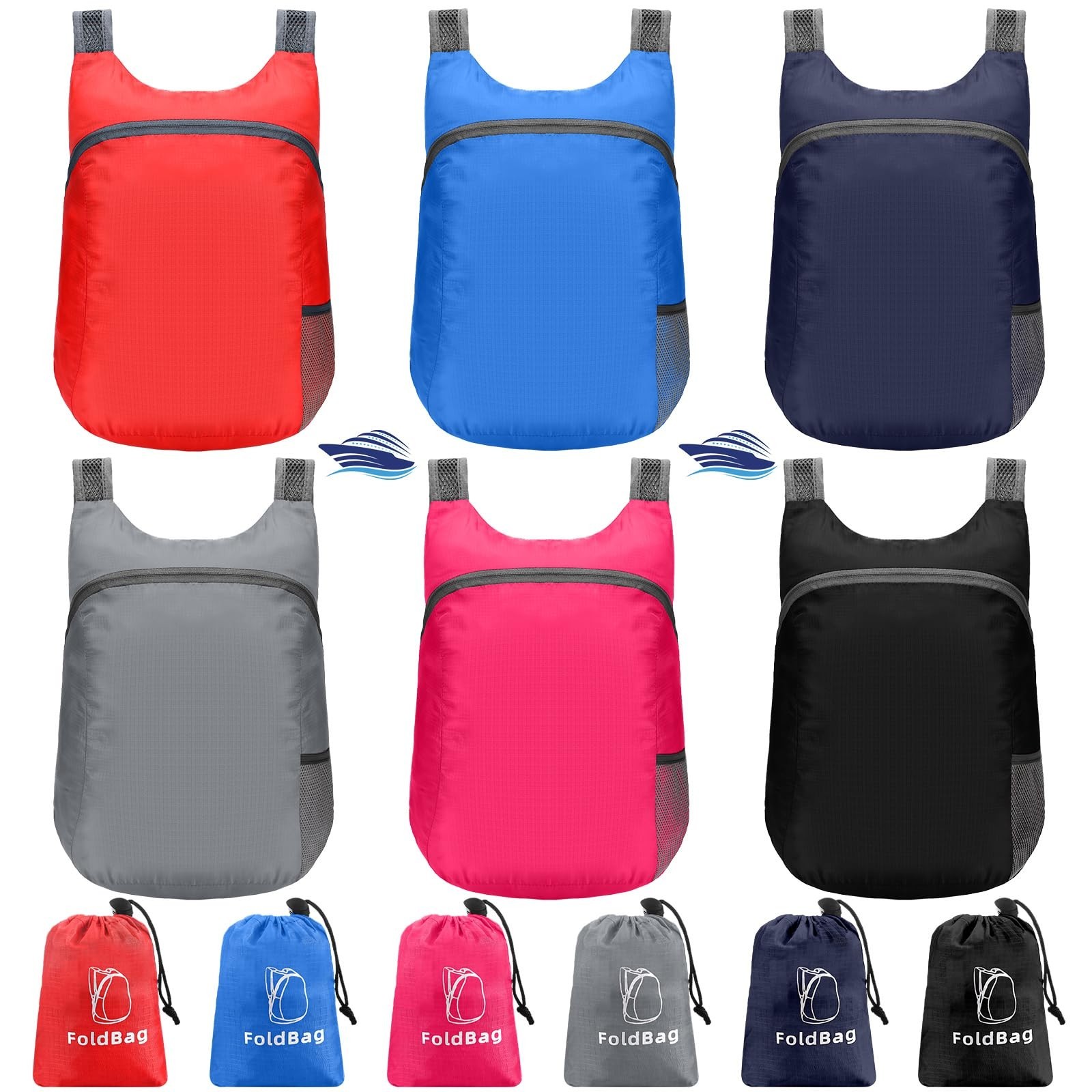 6 Pack Lightweight Packable Backpack 20L Hiking Daypacks Water Resistant Fold...