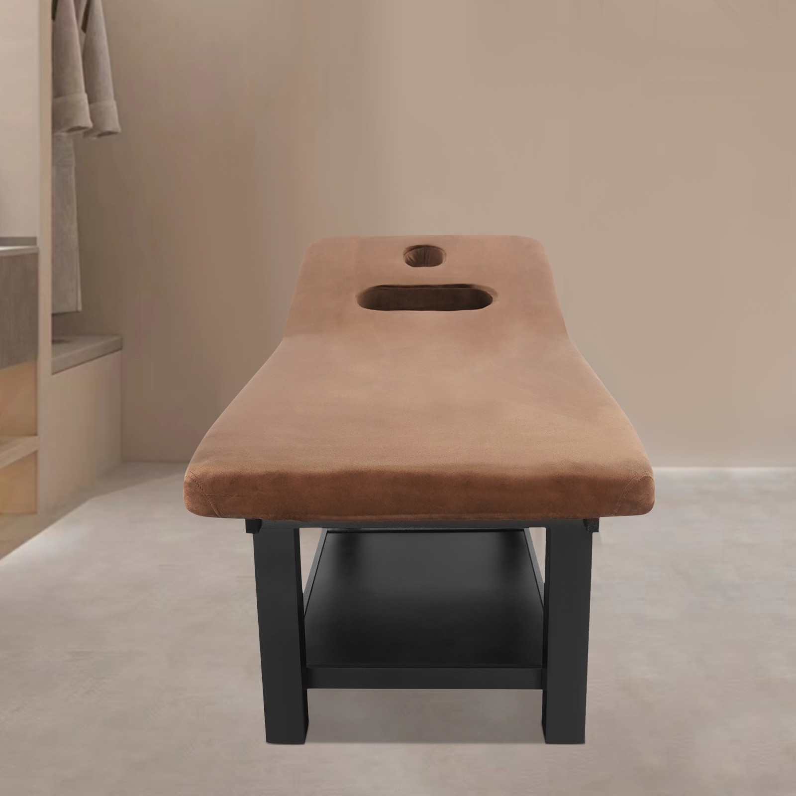 Stationary Massage Table Solid Wood Massage Table Spa Bed 75"x 31.5" Brown