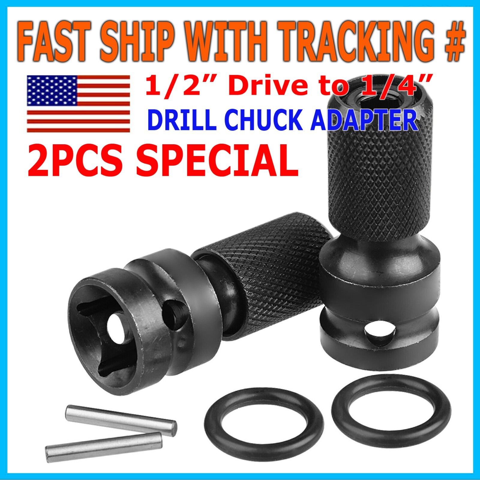 2Pcs 1/2" Drive To 1/4" Socket Adapter for IMPACT WRENCH Hex Drill Chuck Convert