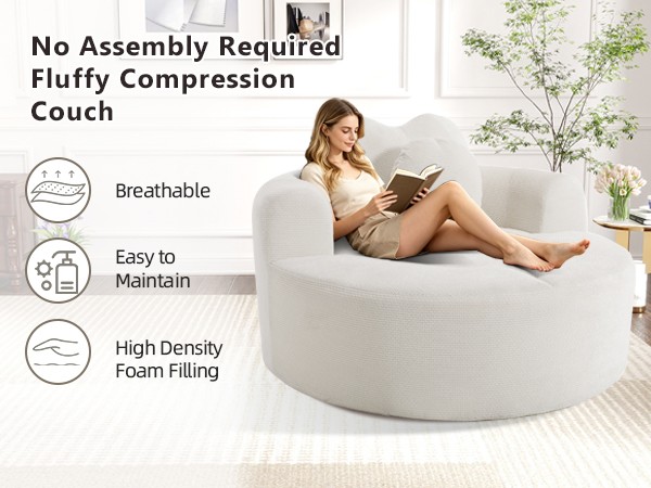 Round Sofa Bed with Memory Foam Sectional Couches for Living Room, Cloud Couch