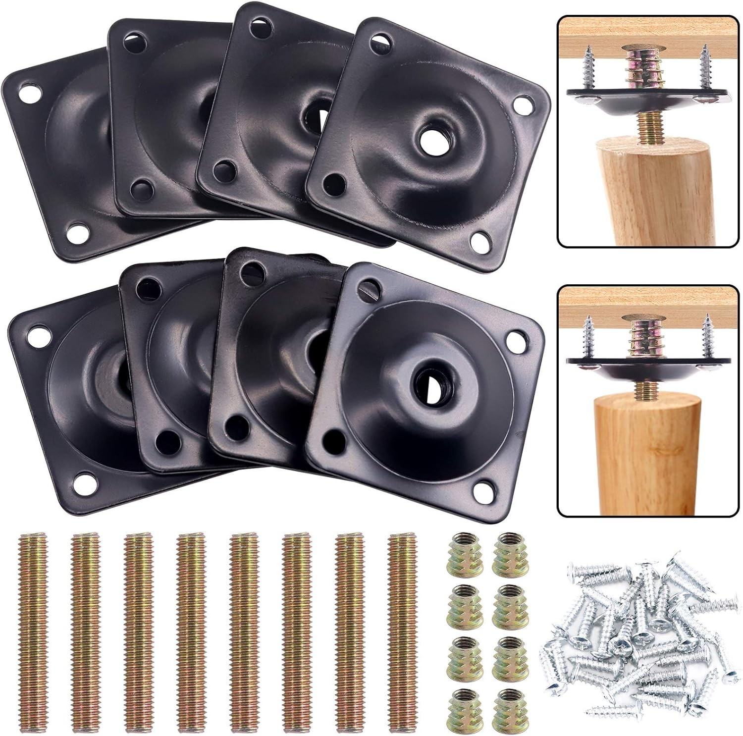 Durable Black Flat & Angled Leg Mounting Plates for Sofas - Easy Install Kit