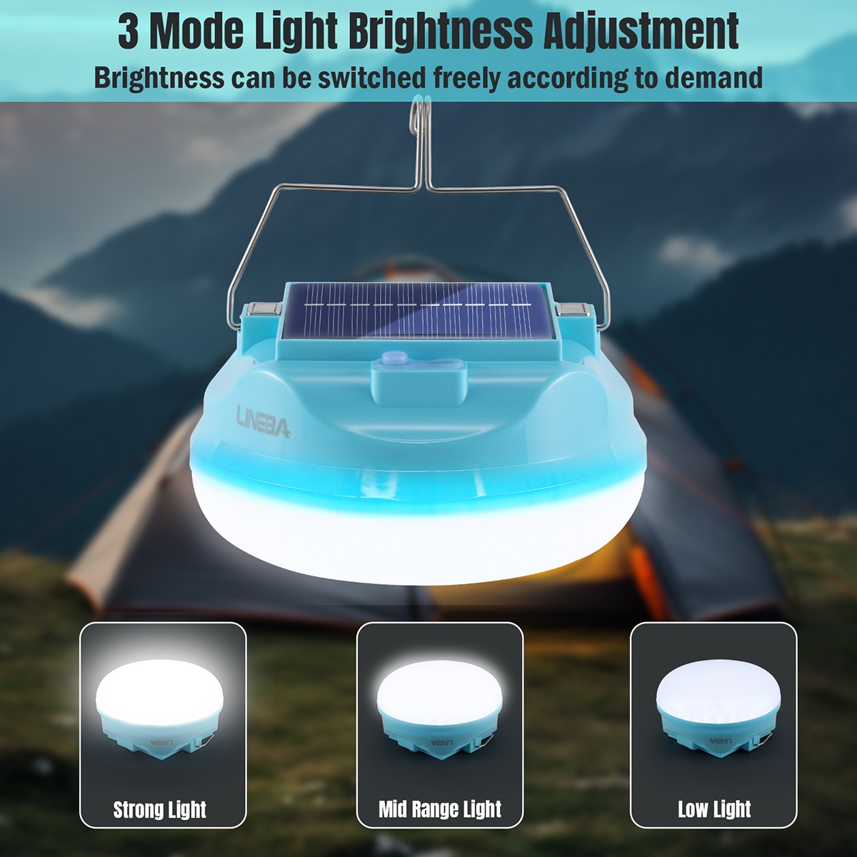 Solar Camping LED Lamp USB Rechargeable Tent Light Outdoor Emergency Lantern