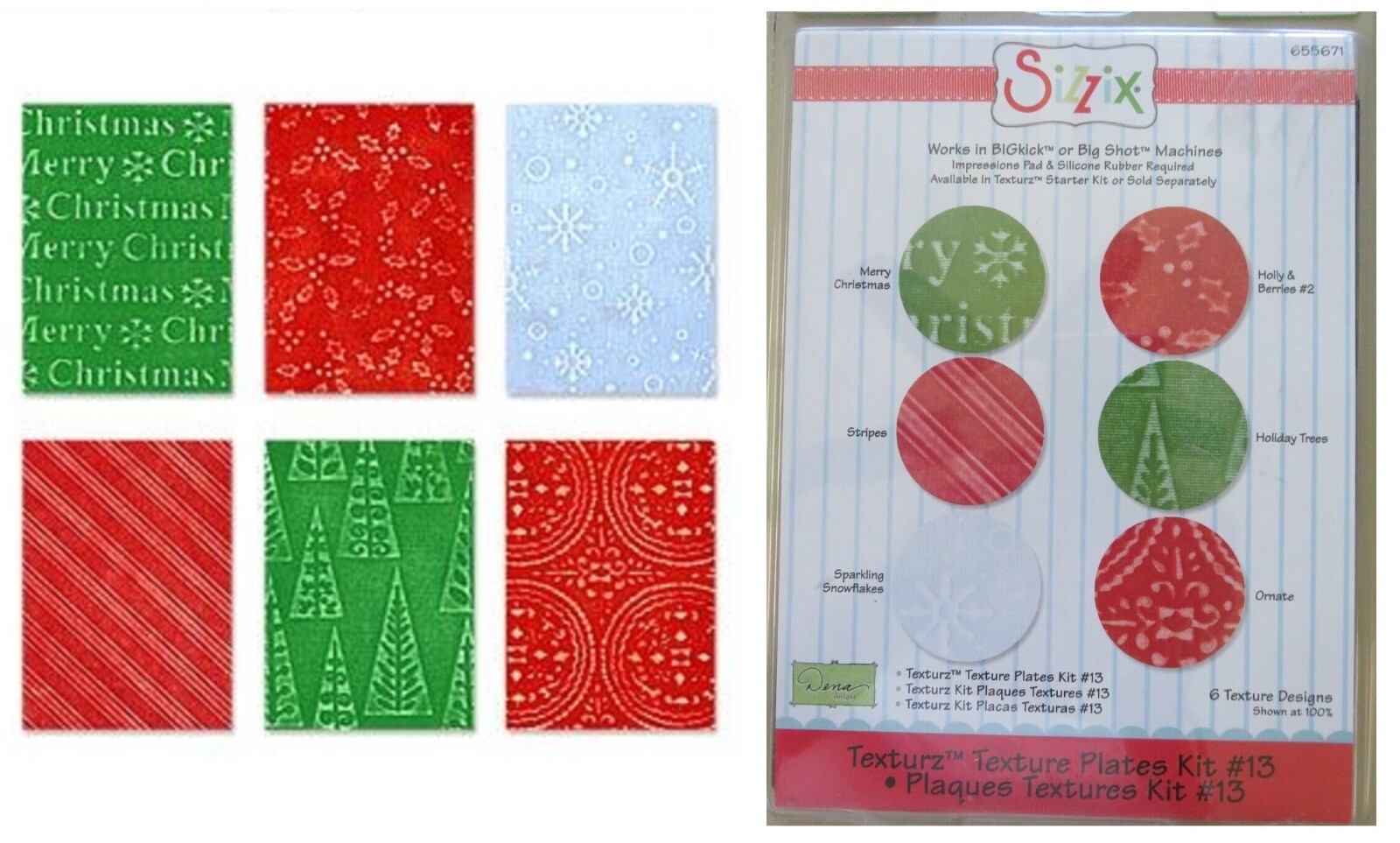 Sizzix Texturz Plates COMPLETE KIT # 13 - Six Winter Holiday Designs #656671 NEW