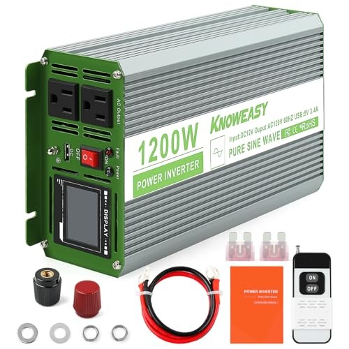 1200W Pure Sine Wave Power Inverter 12V DC to 120V AC with 2400W Peak