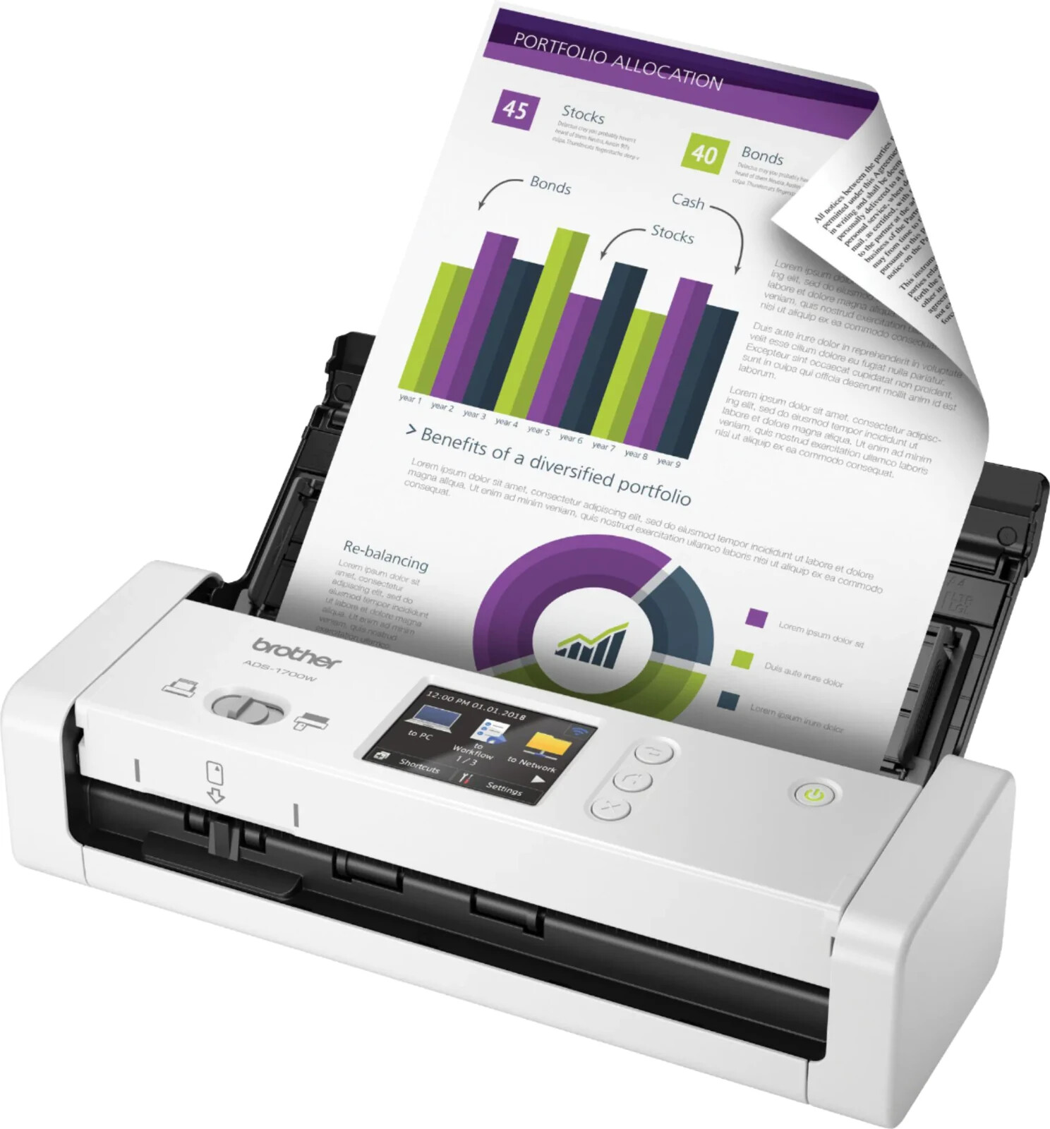Brother Wireless Color Desktop Document Scanner ADS-1700W Touchscreen LCD