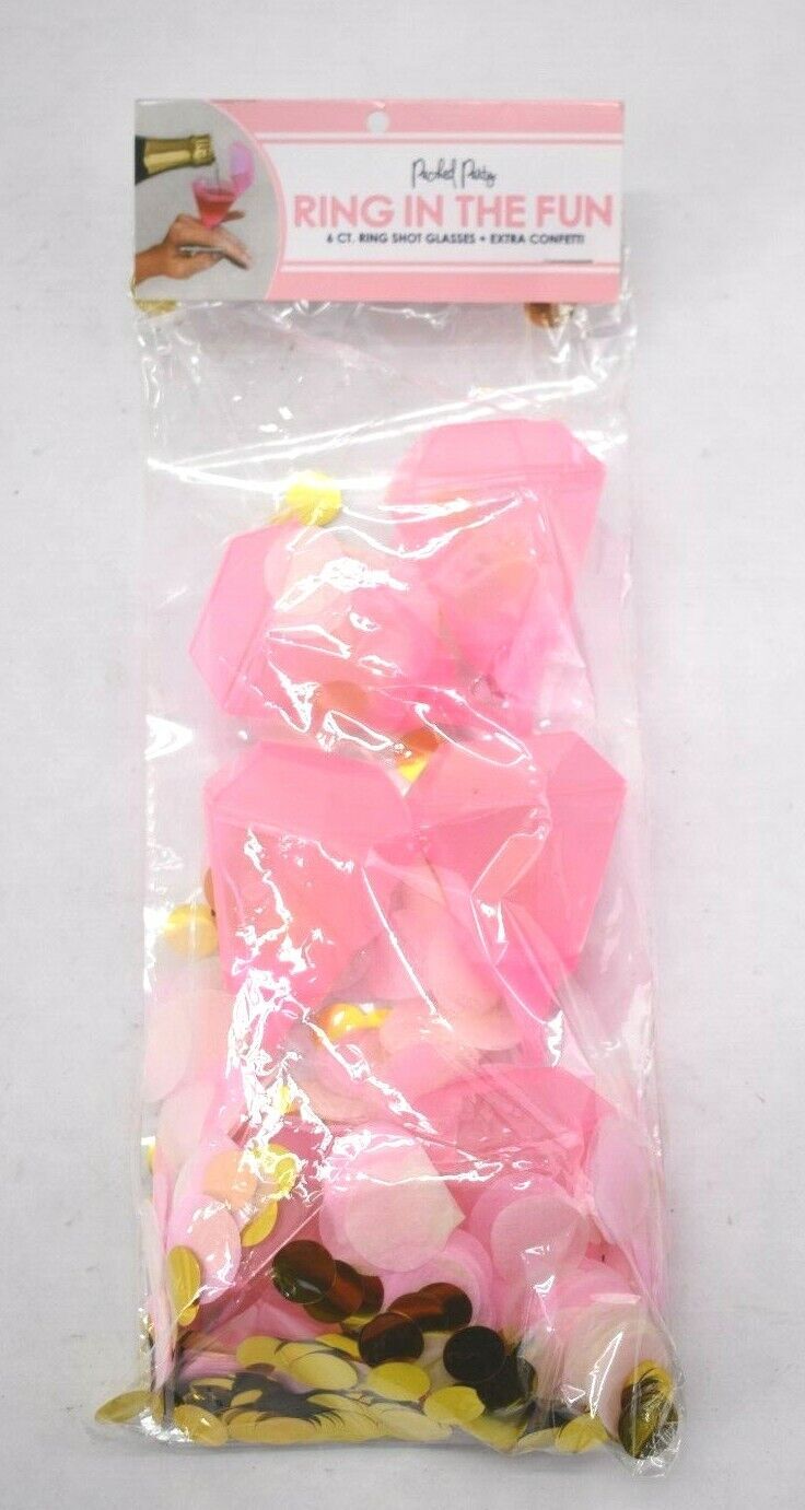 Pached Party Ring in the Fun 6 Piece Ring Shot Glasses w Confetti Bright Pink