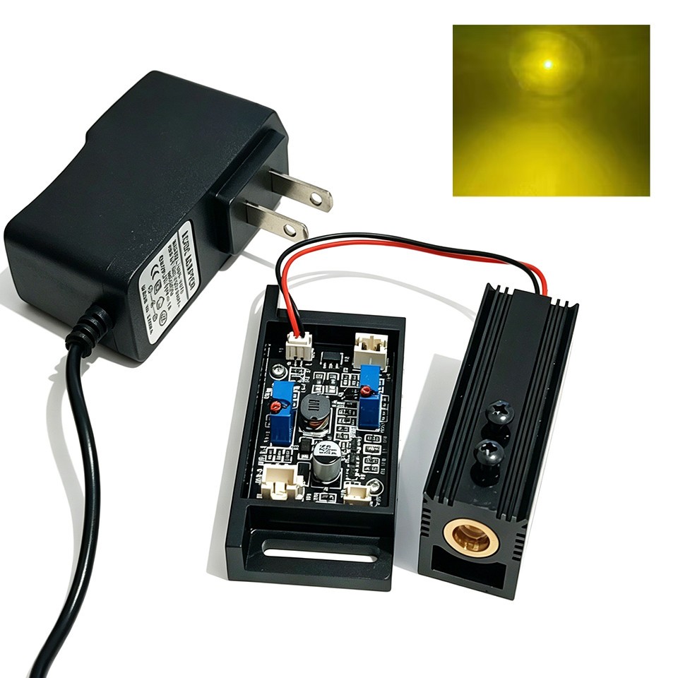 571nm 50mW Yellow Focus Dot Laser Module with Driver TTL Heatsink 12V Adapter