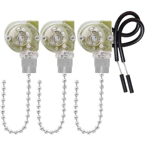 Topbuti 3 Pack Ceiling Fan Switch Zing Ear ZE-109 Two-Wire Light Switch, Silver