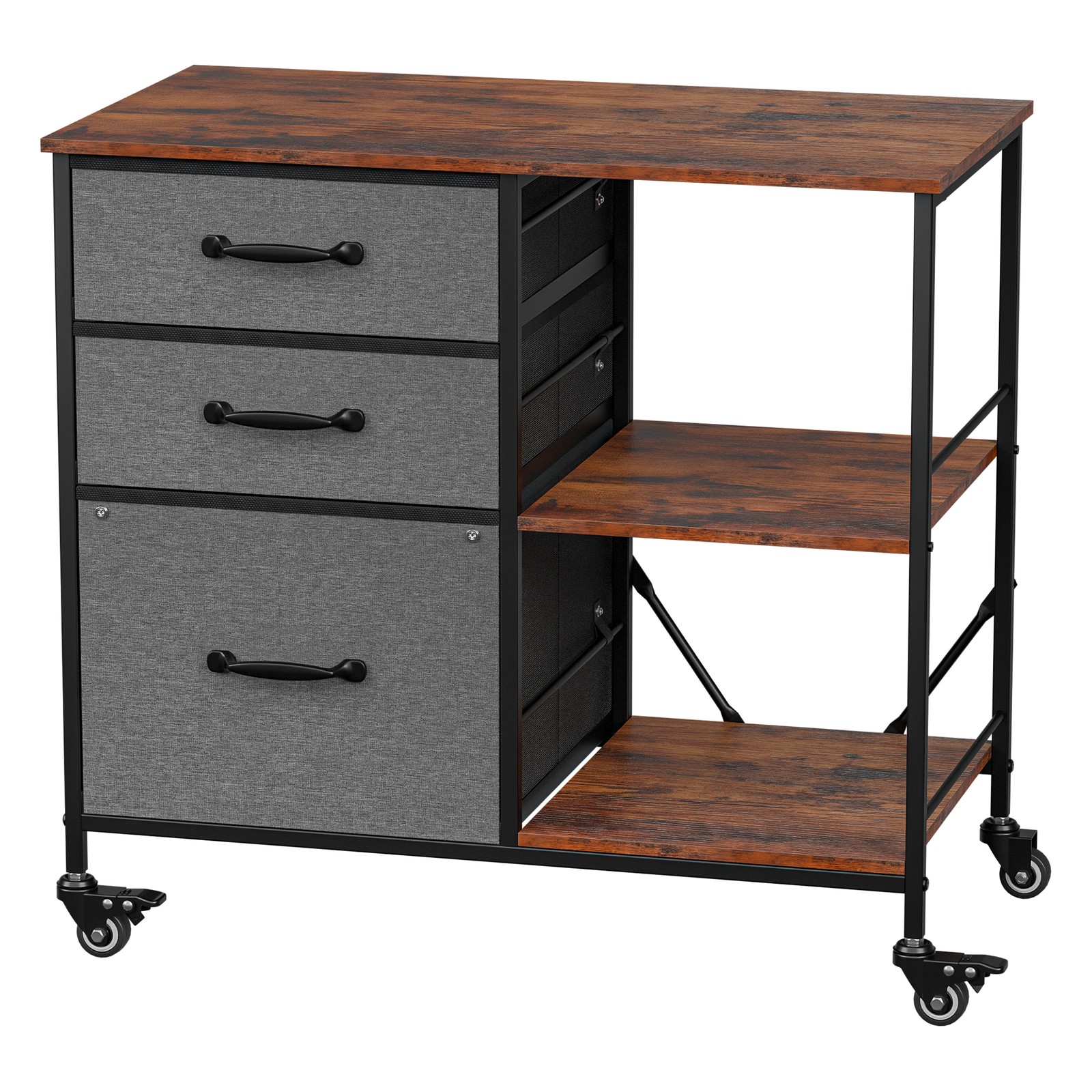 File Cabinet Rolling Printer Stand w/ Open Shelf Lateral Cabinet Dark Gray