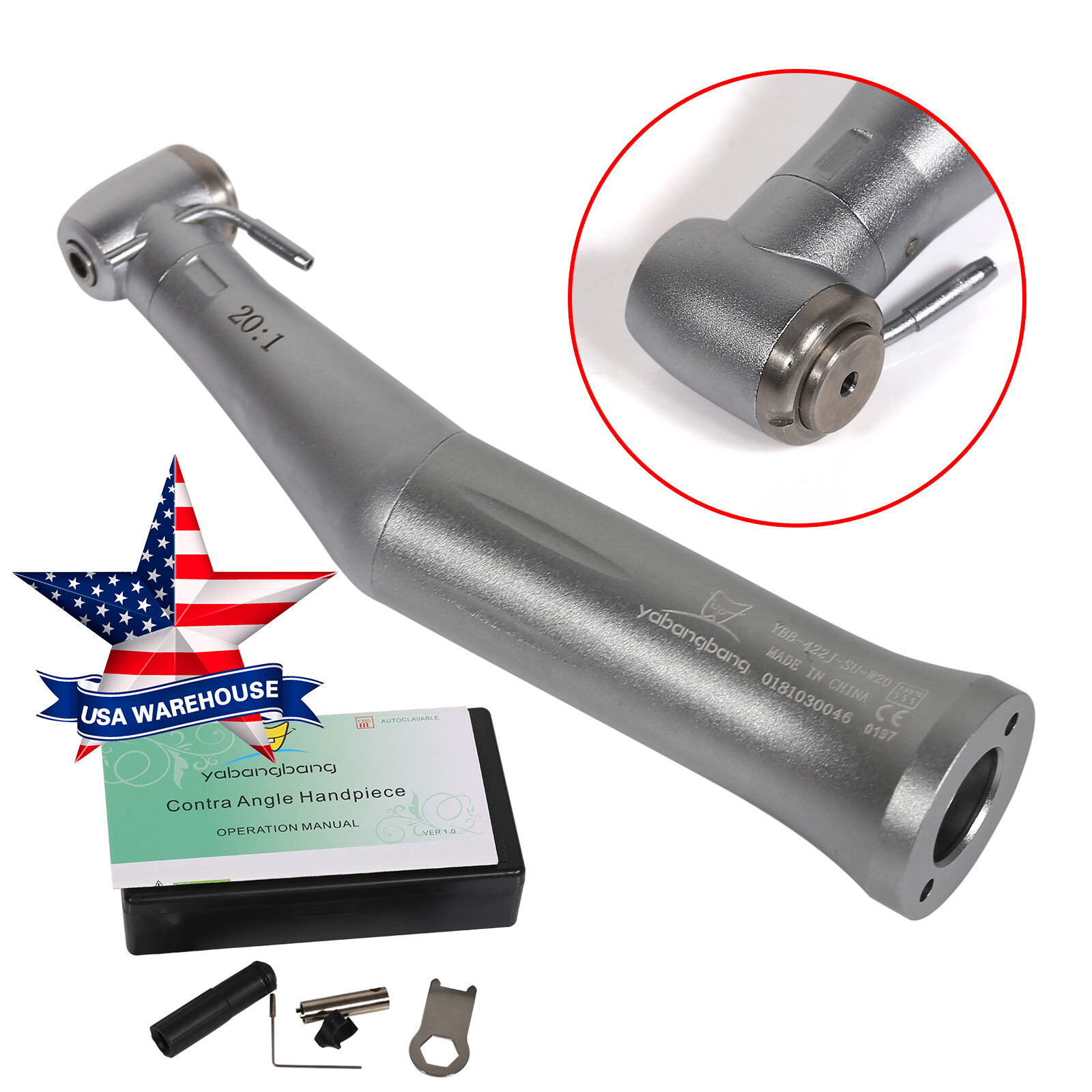 USA Dental 20:1 Reduction Implant Contra Angle Handpiece Low Speed Push YABANG