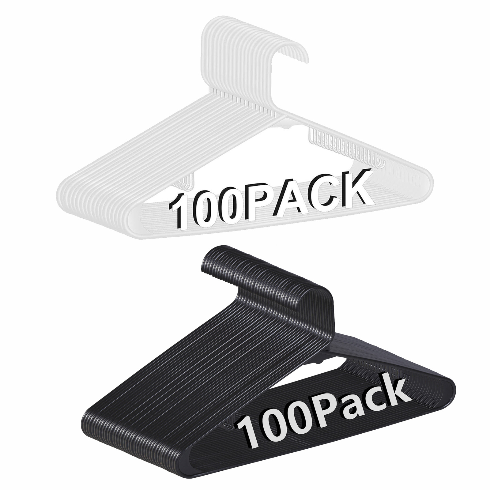 Heavy Duty 100 Pack Black/White Plastic Hangers Clothes Hangers with Double Hook