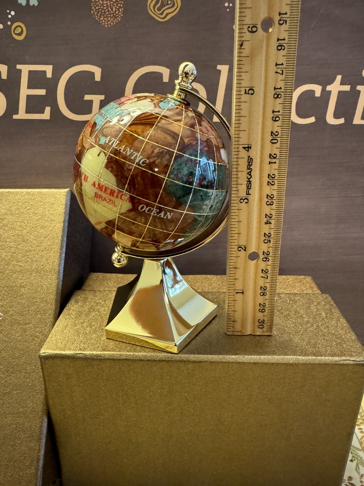 Eclipsing the World Gemstone Globe w/Box Brown Orange Earth