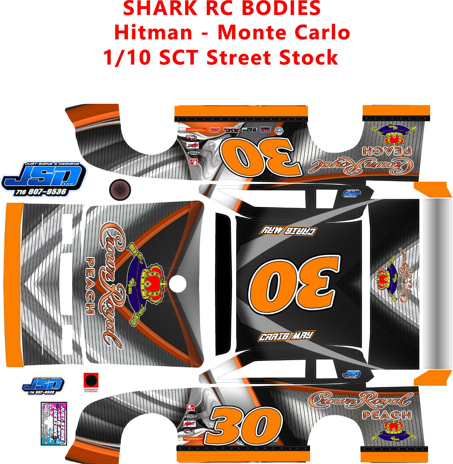 SHARK RC HITMAN MONTE CARLO STREET STOCK BLUE CRPCH  WRAP KIT  PRINT 1X10 SCALE