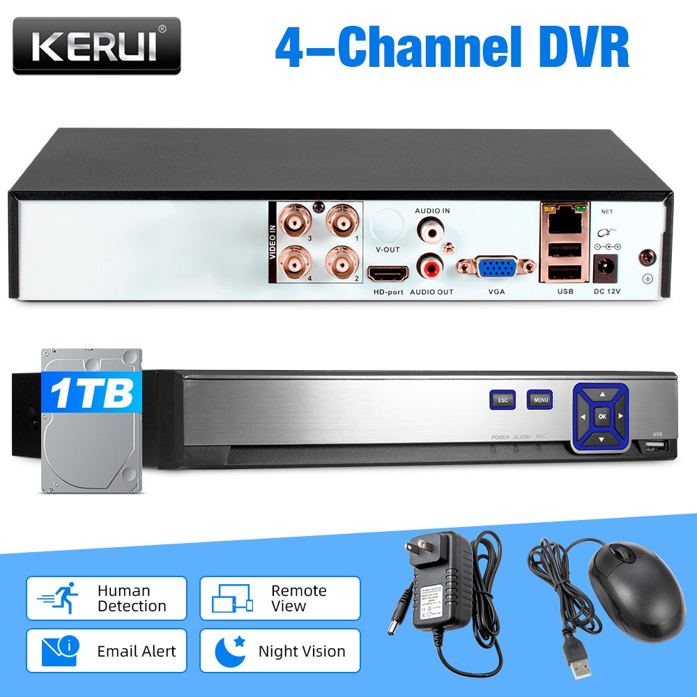 4CH 6-in-1 DVR H.265+ 1080P CCTV Video Recorder Built-in 1TB HDD Remote View