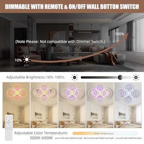 Modern LED Ceiling Light,70W Flush Mount Ceiling 6 Ring-dimmable-70w-White
