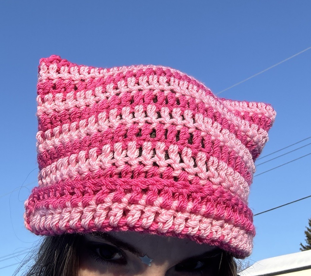 Handmade Crochet Cat Beanie - Light & Dark Pink