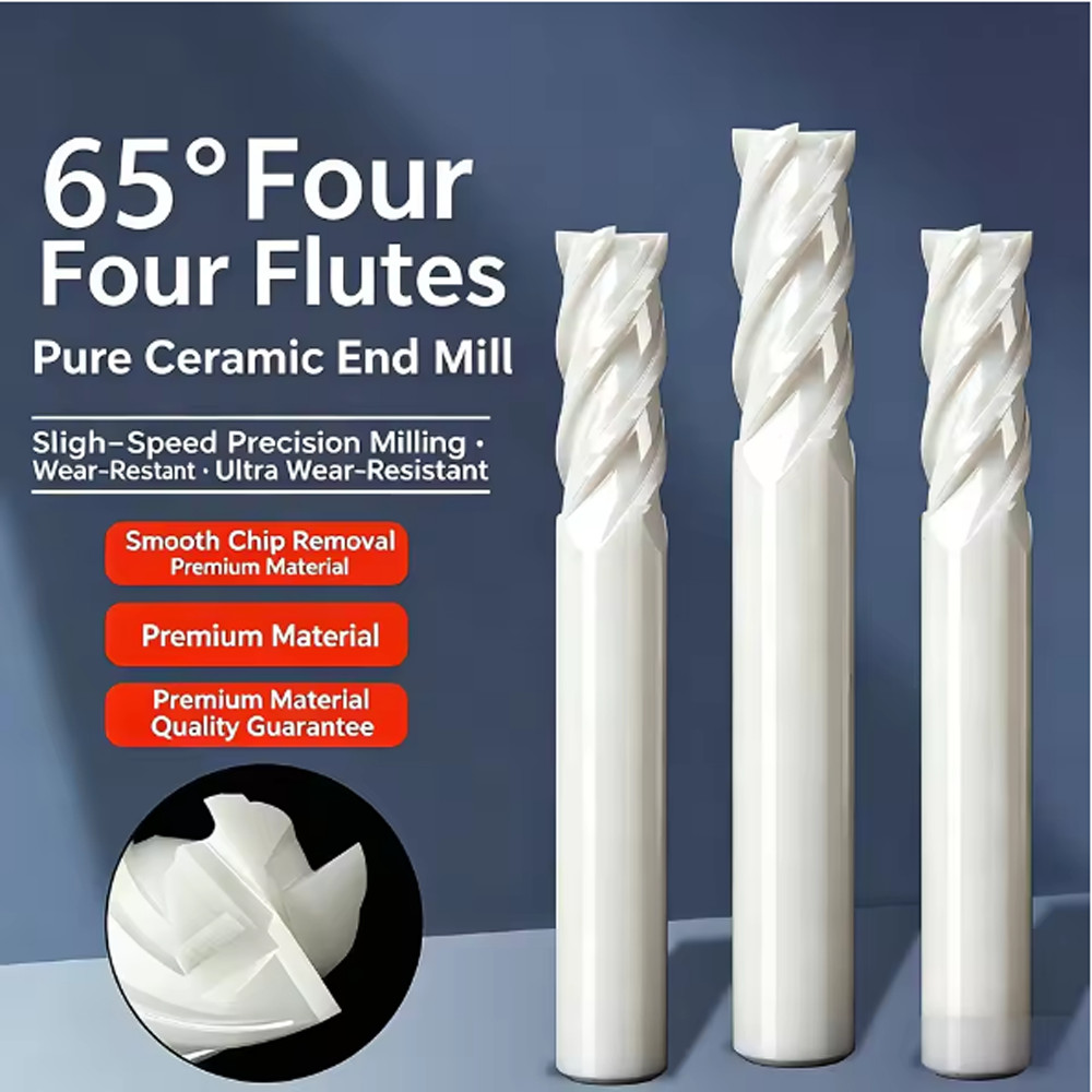 4mm-12mm HRC65 4 Flute Solid Ceramic End Mill Cutter  With Zirconia Nano Coating