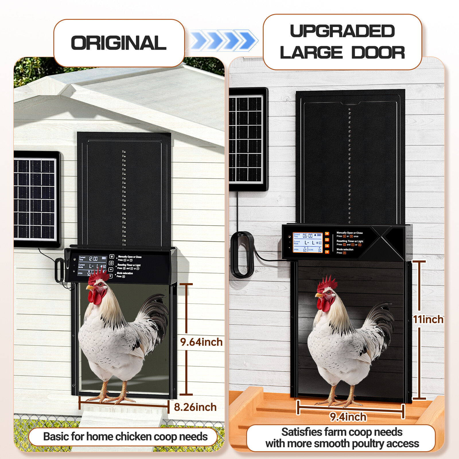 Large Size Solar Powered Automatic Chicken Coop Door with Timer & Light Sensor