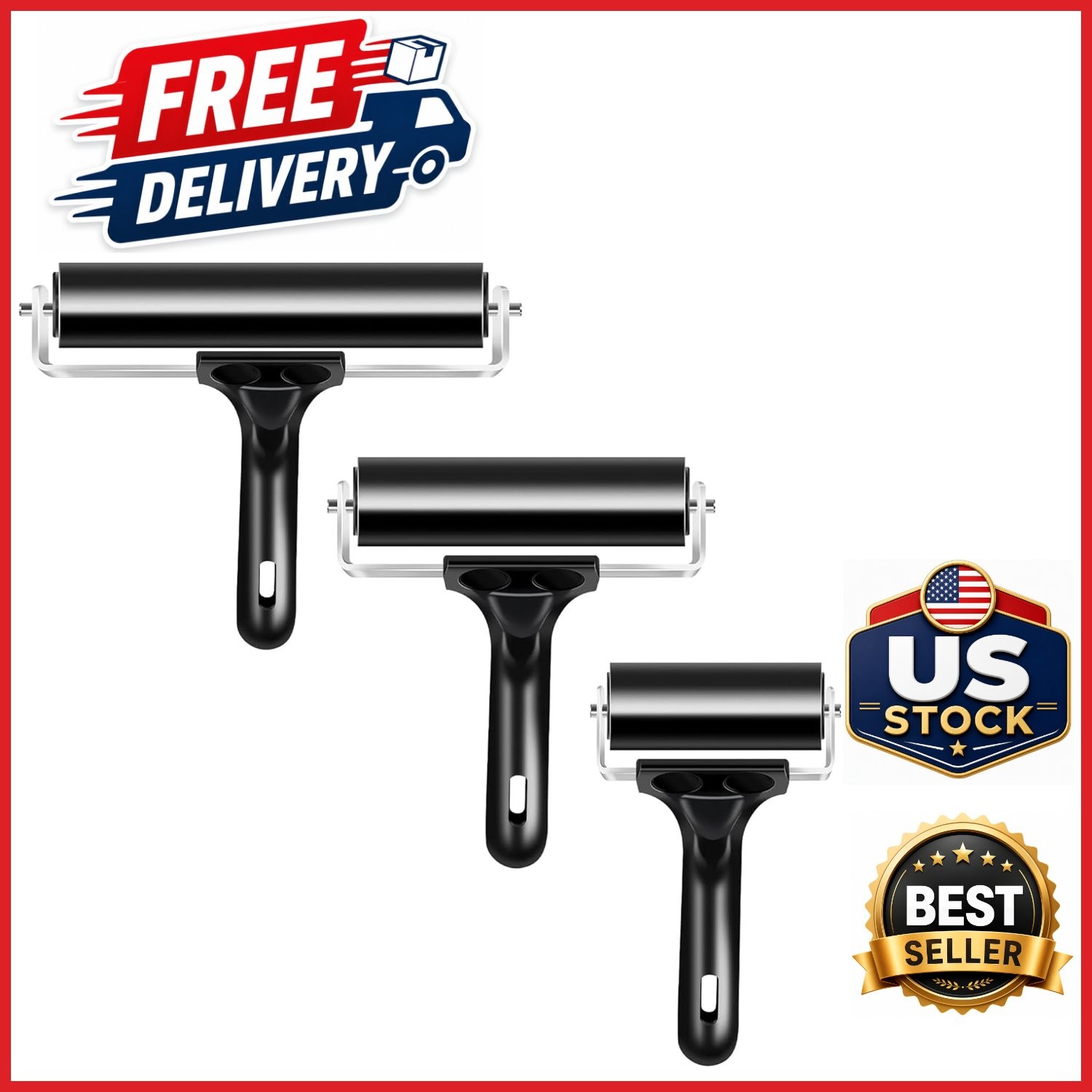 Printmaking Brayer Tool 3 Pack Rubber Rollers for Crafting and Stamping
