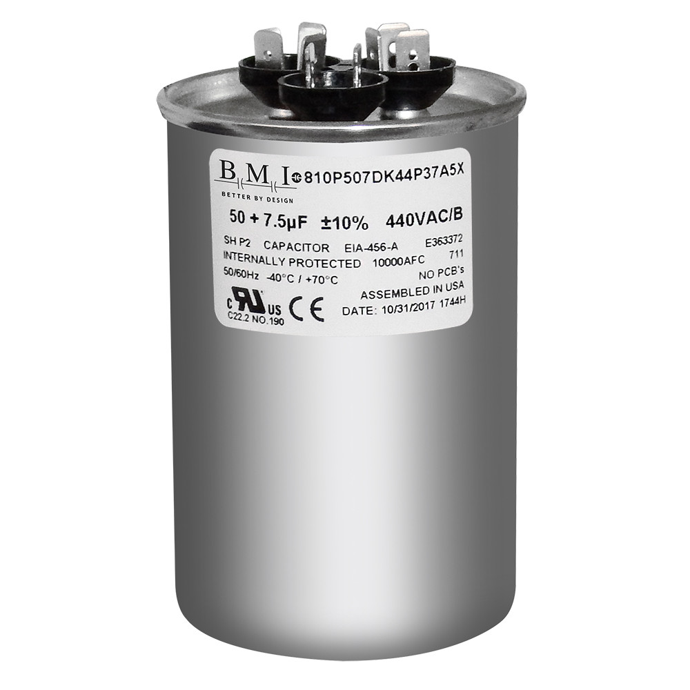 50 + 7.5 uF MFD x 370 / 440 VAC Motor Run Capacitor BMI 810P507DK44P37A5X USA
