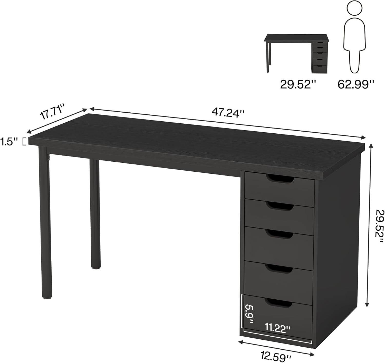 Computer Desk with 5 Drawers, Modern Simple Laptop Desk Study Writing Table