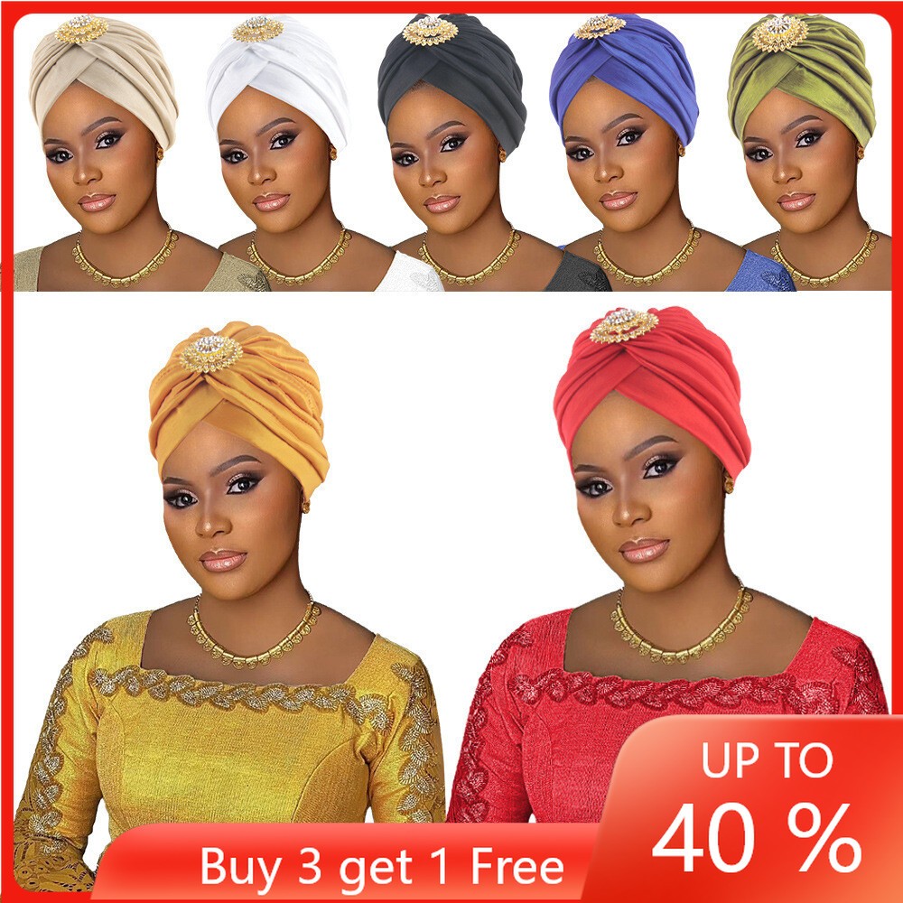 Arab Muslim Women Caps Turban Bonnet Head Cover Pleated Hats Islamic Beanie Lady