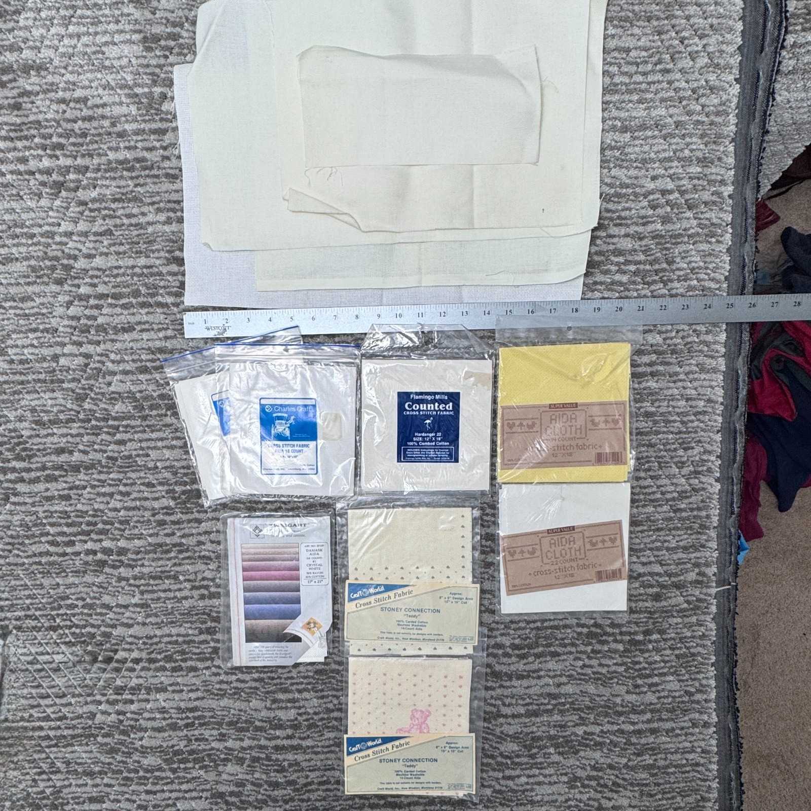 NEW Lot Unused Cross Stitch Fabric Canvas Cloth Various Sizes Thread Count Brand