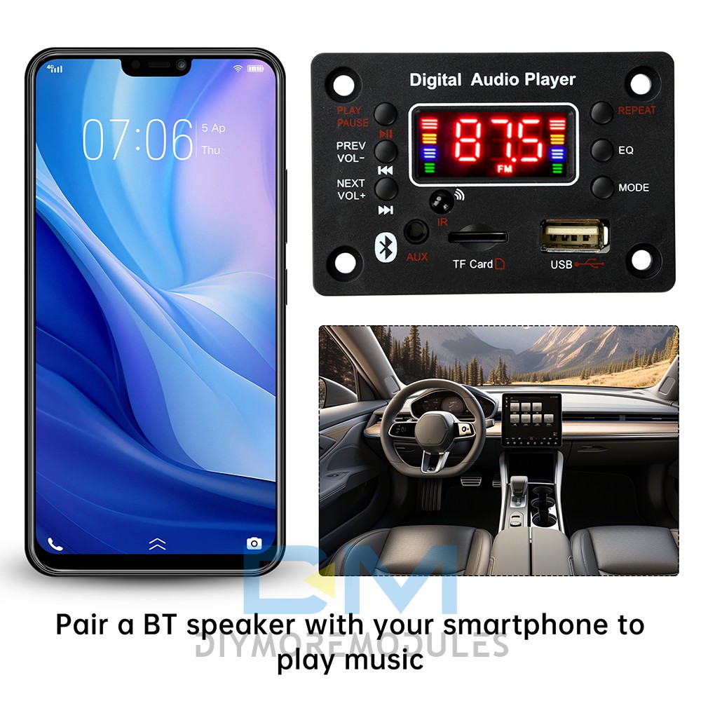 Audio Amplifier Board 2*25W 2CH Bluetooth 5.0 MP3 Decoder Board with Amplifier