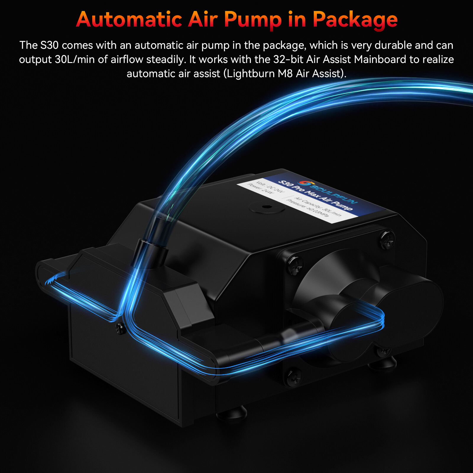 SCULPFUN S30 60W Effect Laser Engraving Machine w/ Automatic Air-assist Kit R2C3