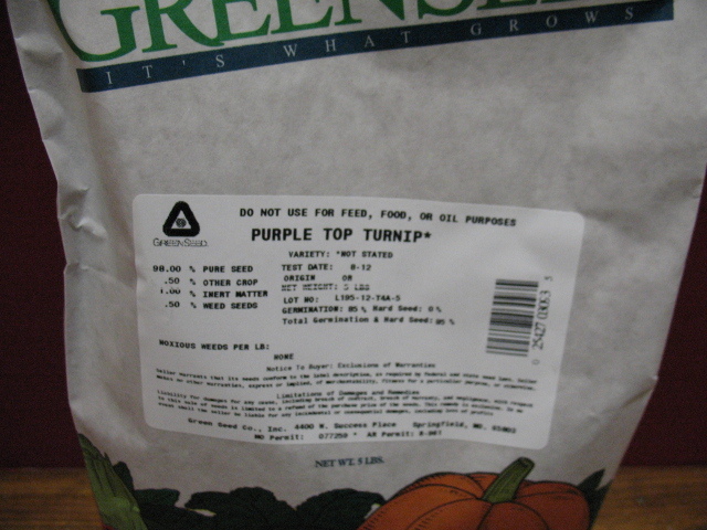 20 LBS PURPLE TOP TURNIPS DEER FOOD PLOT SEED