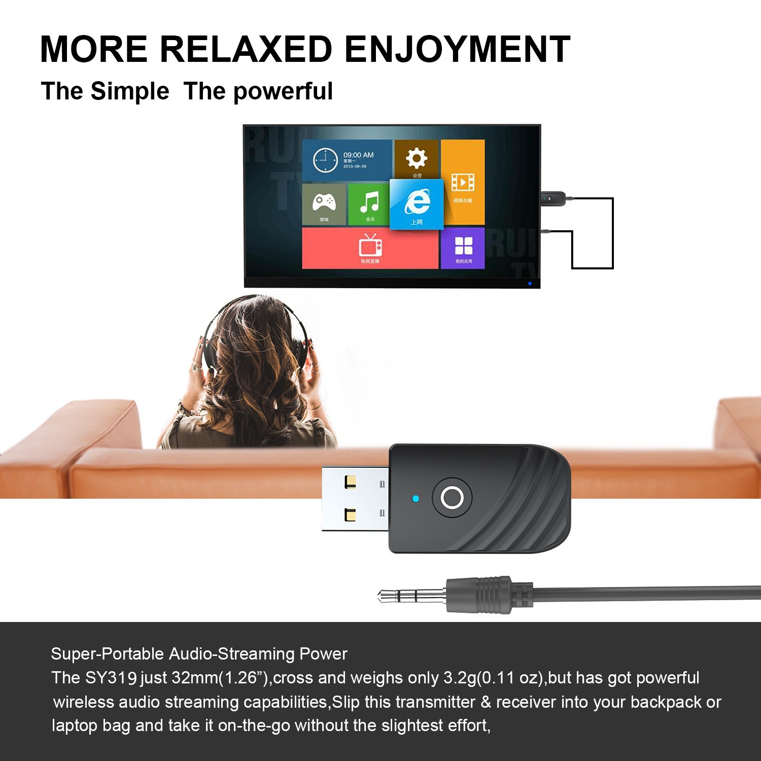DC5V Wireless USB Bluetooth Audio PC TV Car Transmitter Receiver Adapter Dock B