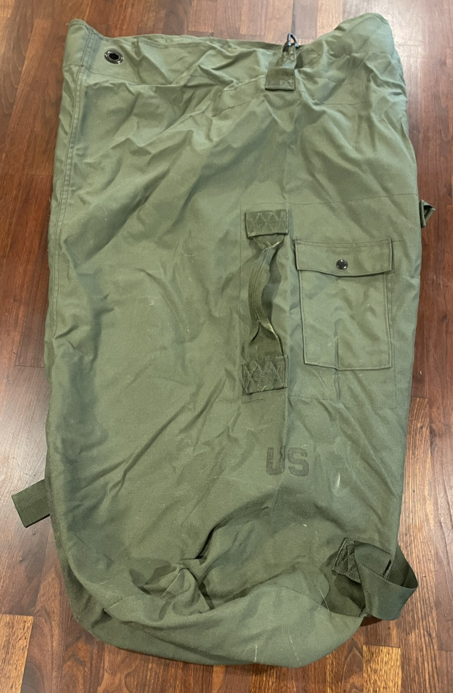Authentic U.S. Military Duffle Bag, OD Green Nylon Sea Bag Carry Straps Duffel