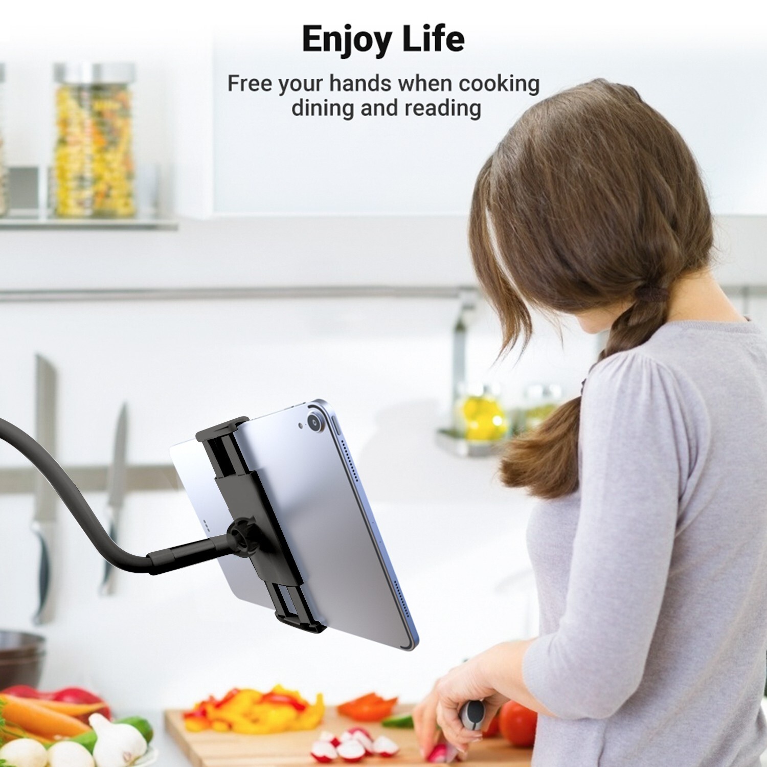 Cellet Flexible Gooseneck Desktop Table Mount for Tablets & Cell phones - Black