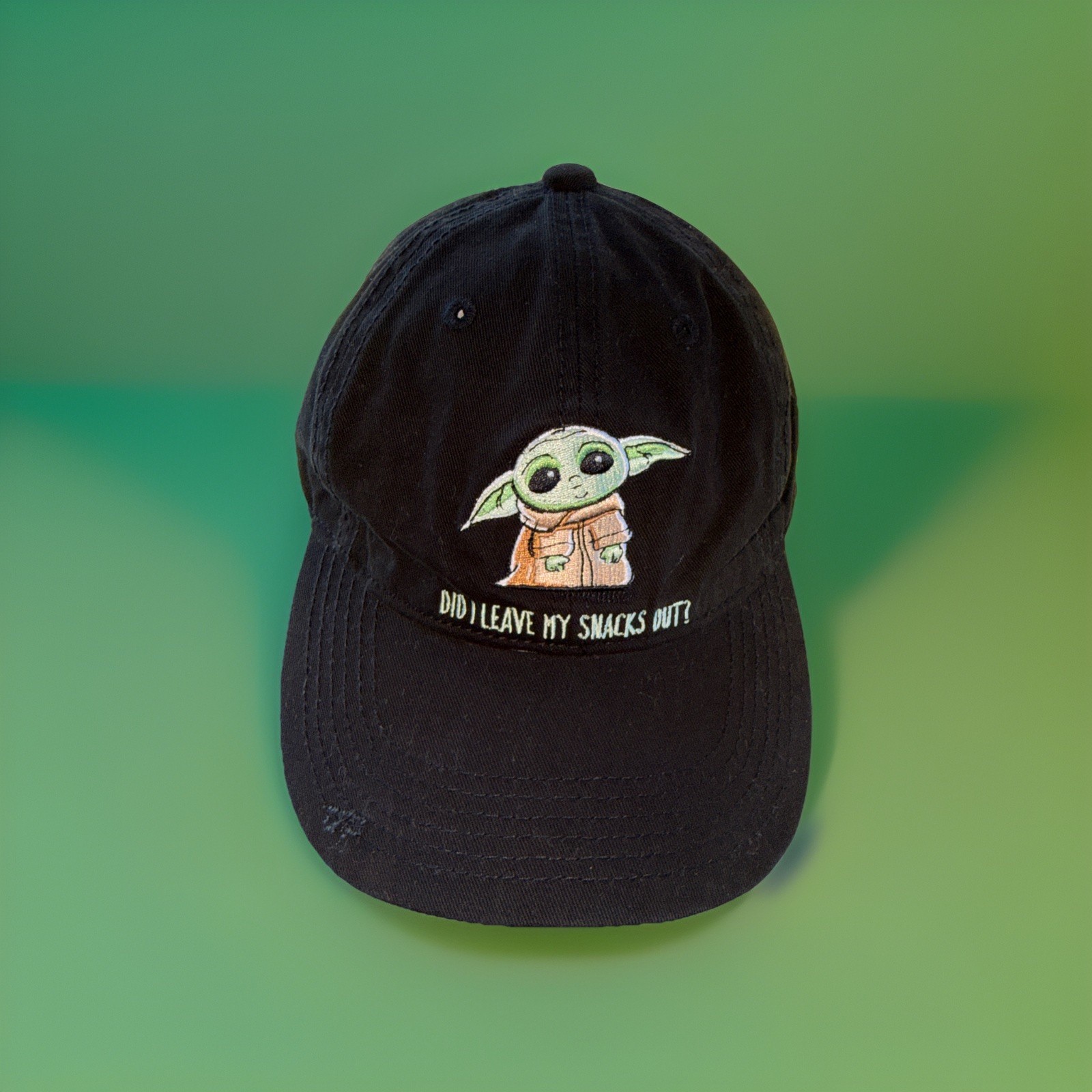 Grogu “Did I Leave My Snacks Out” Star Wars on Black Hat Cap Strap Buckle