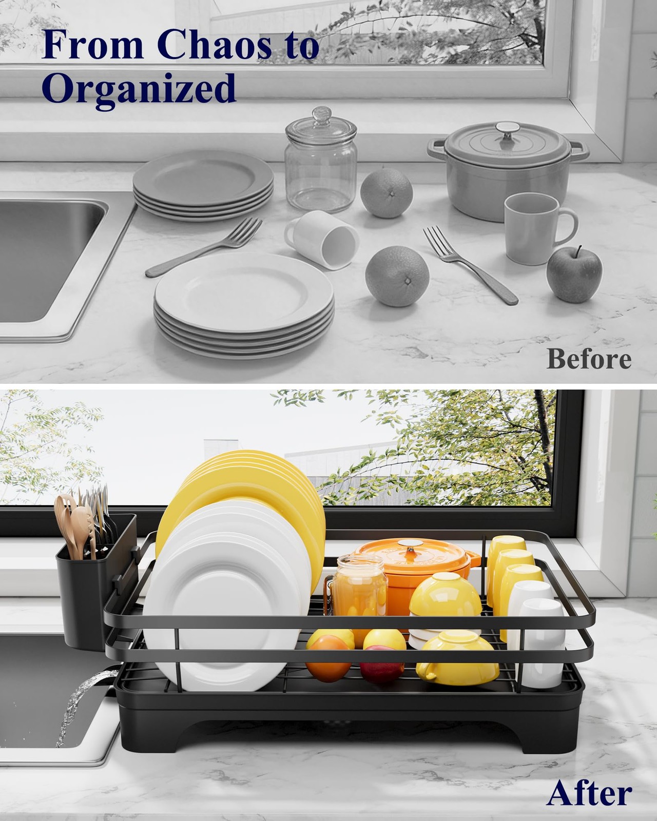 Dish Drying Rack - Multi-Functional Dish Rack for Kitchen Counter with Cutler...