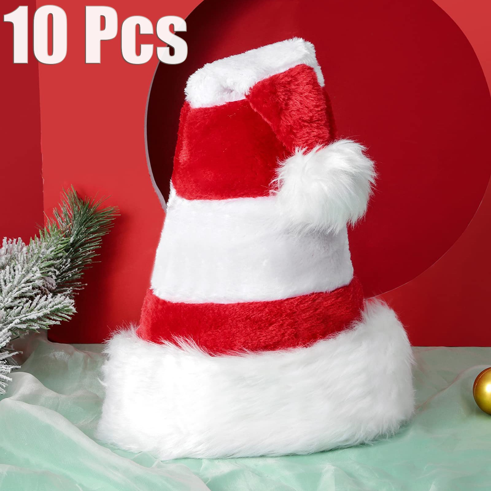 10 Pcs Christmas Santa Claus Hat Adult Christmas Holiday Hat Thickened Xmas Cap
