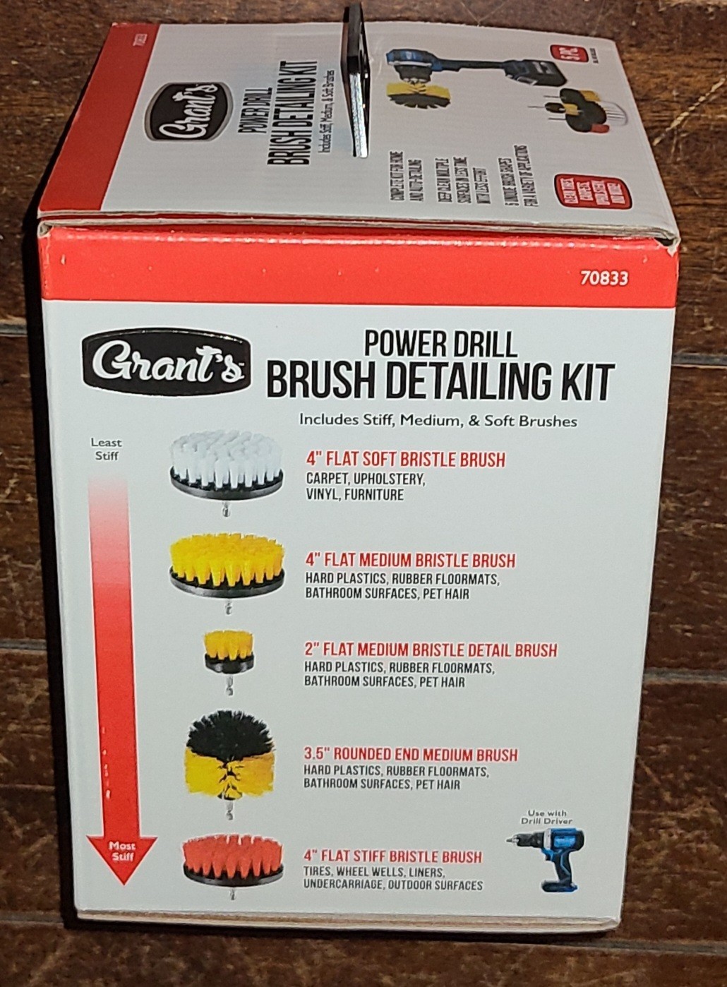 Grant's 5pc Power Drill Brush Detailing Kit: Stiff, Medium & Soft Brushes #70833