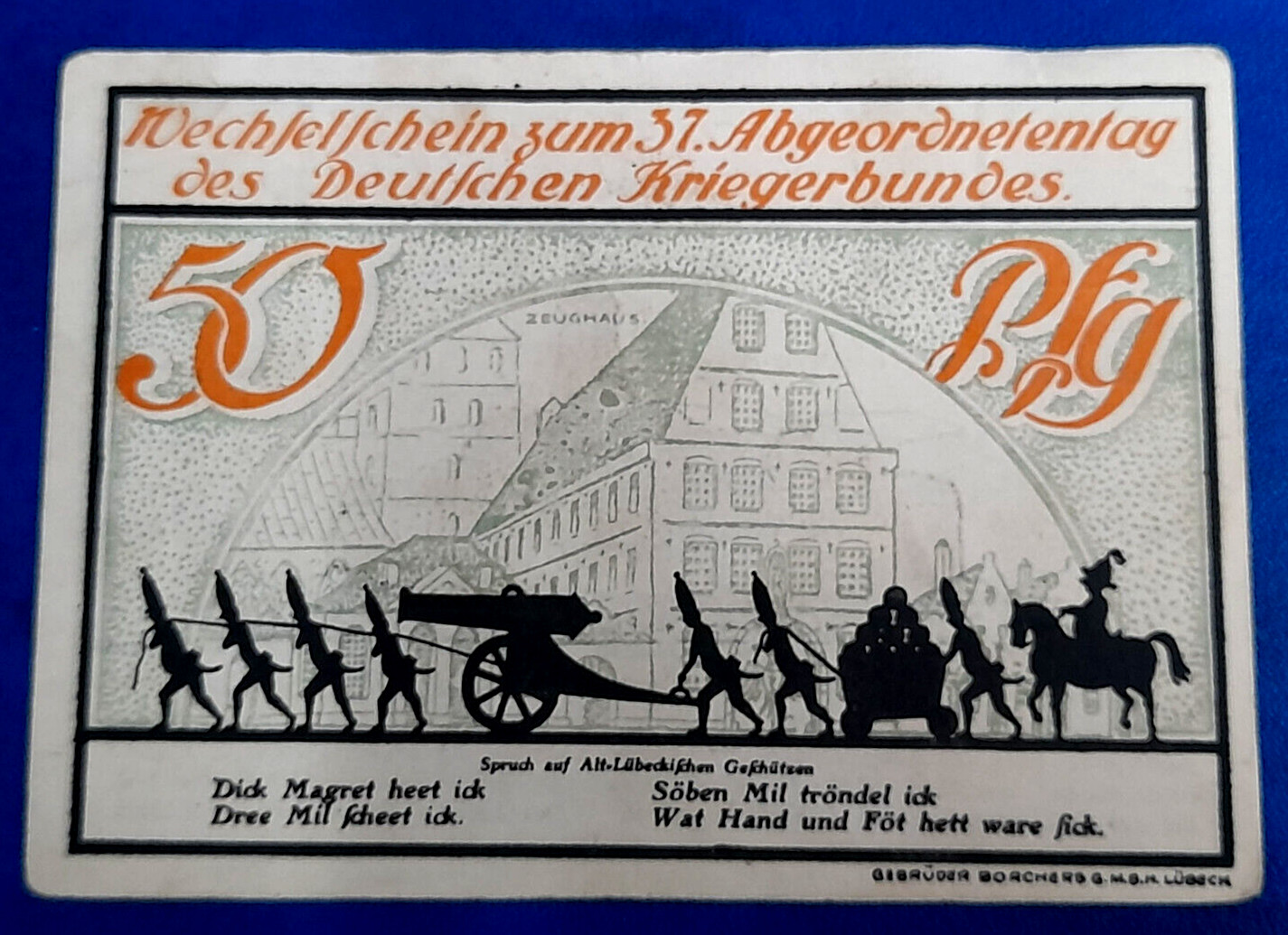 LÜBECK LANDESKRIEGERVERBAND NOTGELD 50 PFENNG 1921 EMERGENCY MONEY GERMANY(30127