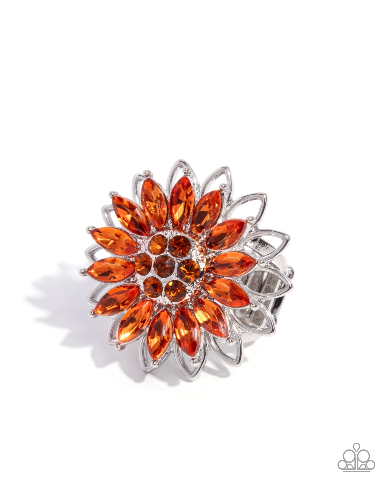Paparazzi Sunflower Souvenir - Orange- Rhinestones - Sunflower Silver Ring