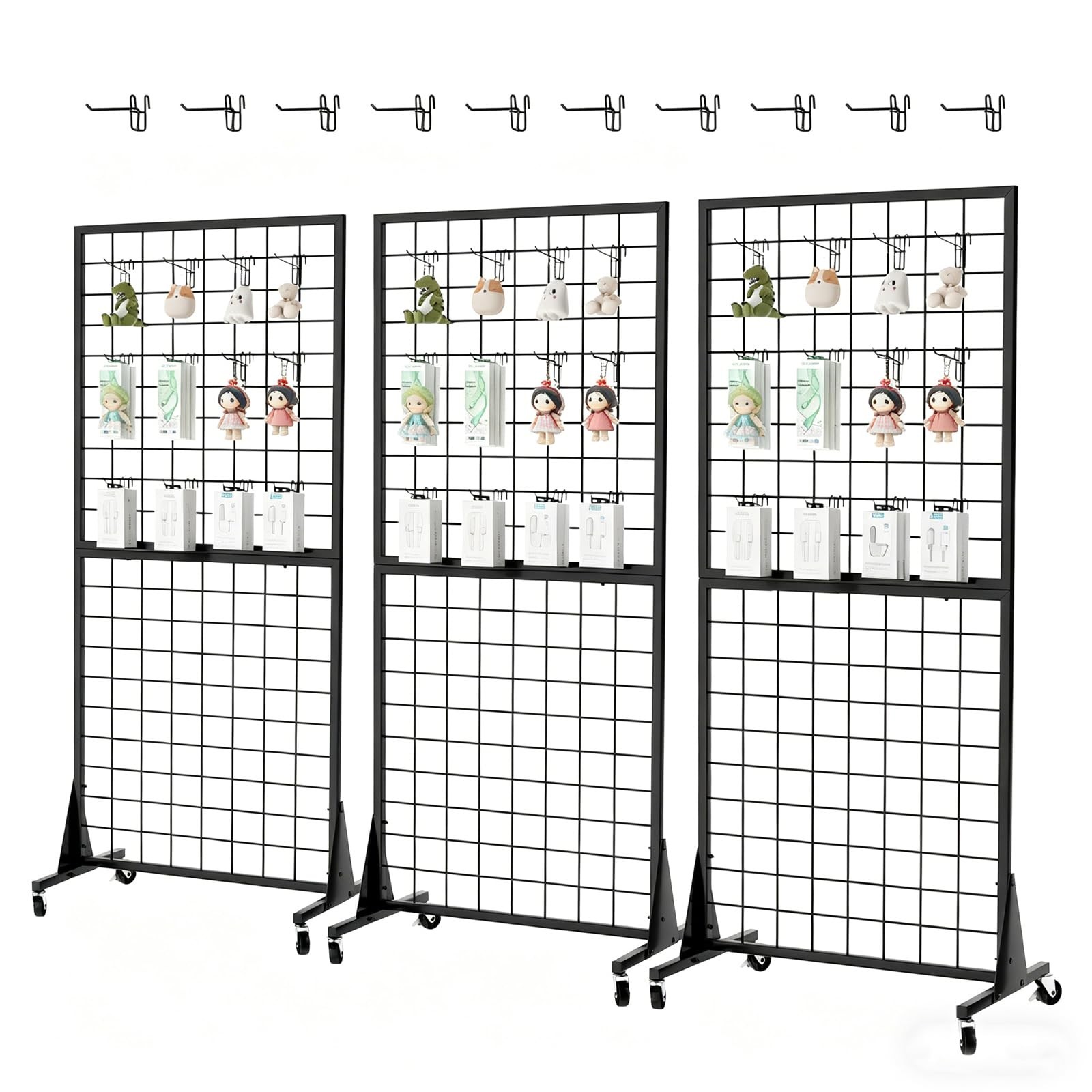 3-Pack 2'x5.5' Ft Gridwall Panel Display Stands Heavy Duty Floor Standing Ret...