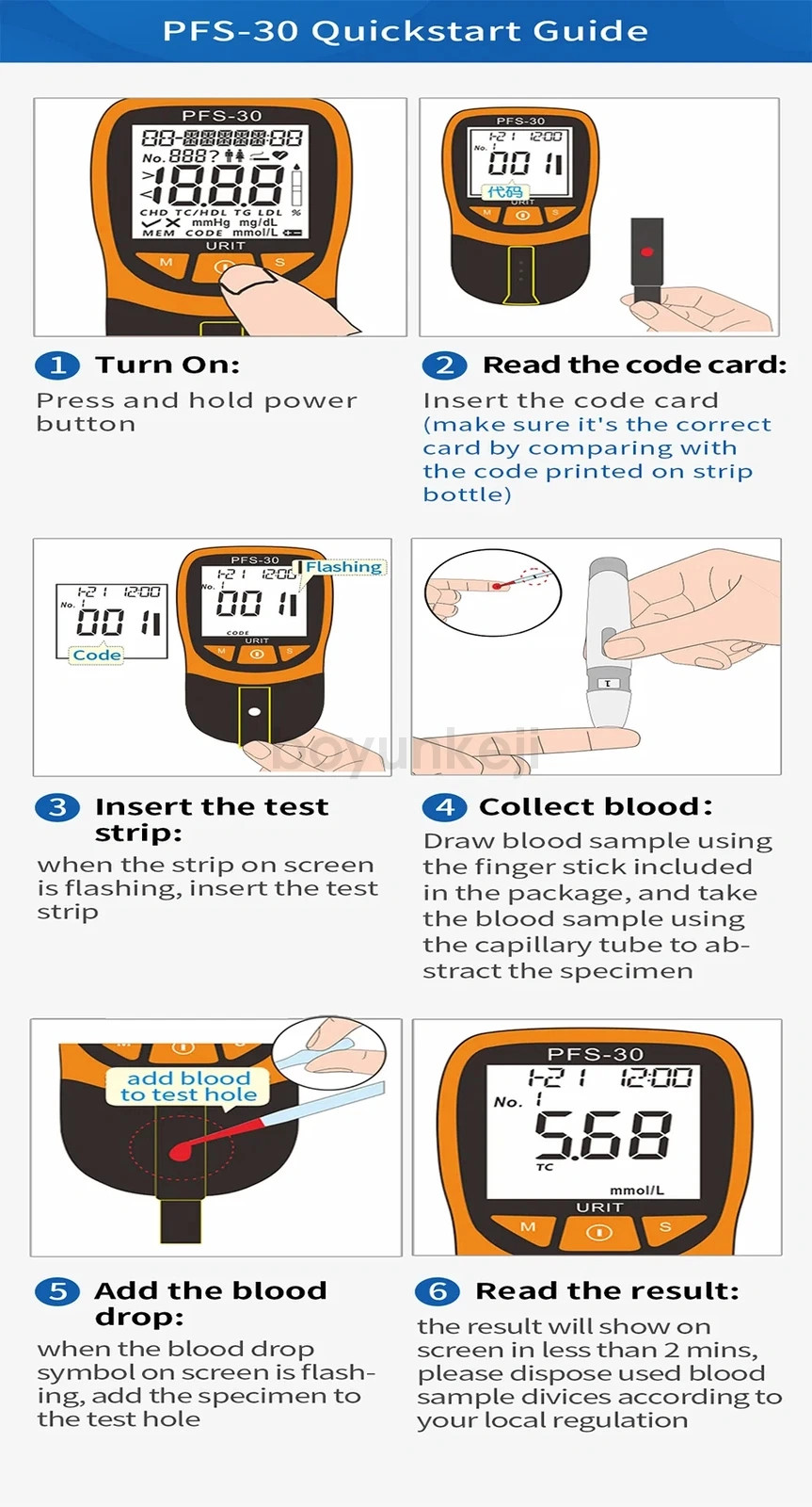 Cholesterol, triglyceride, five-item blood lipid analyzer kit (30 test strips)