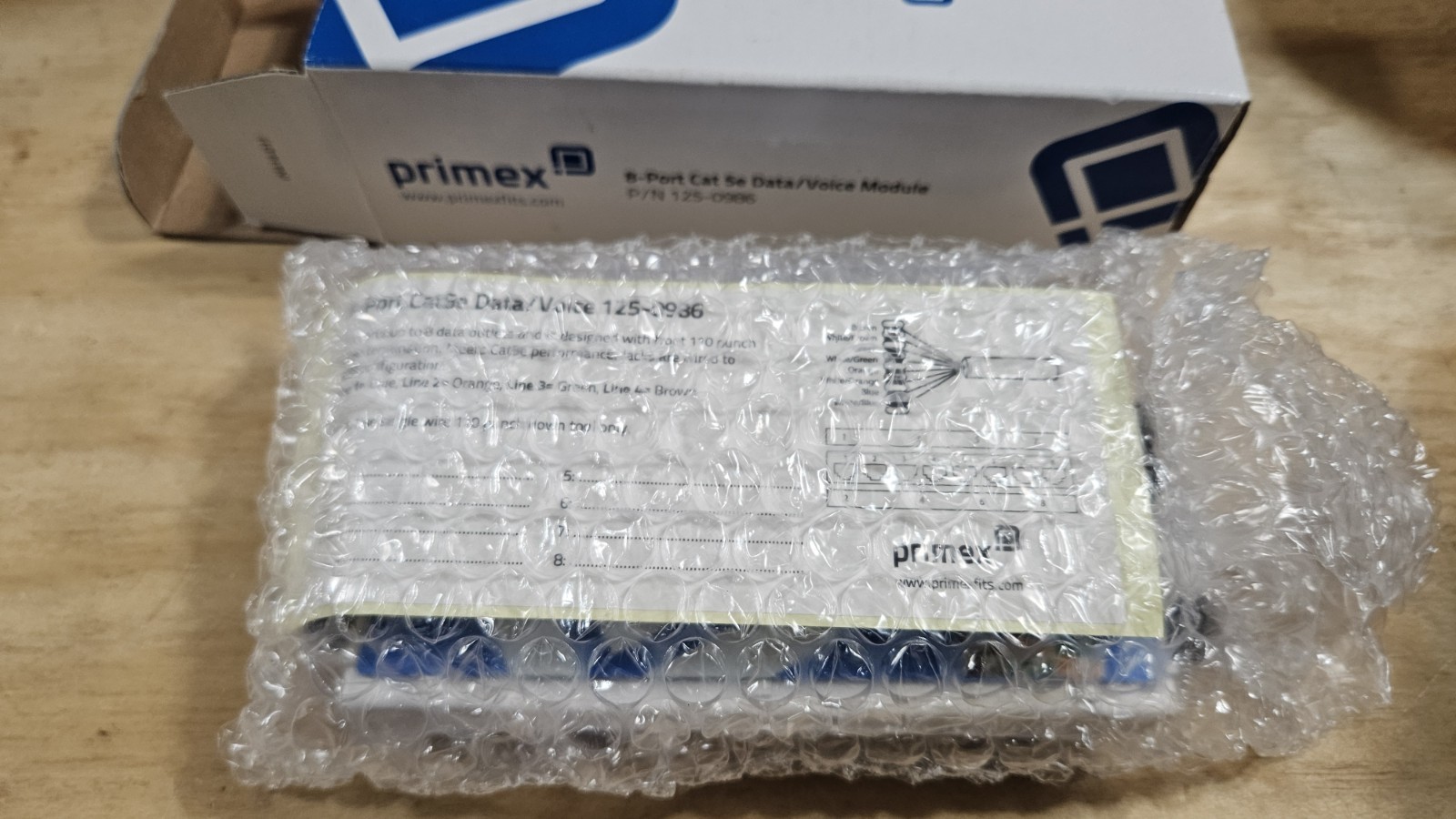 NEW Primex 125-0986 8-PORT CAT5E DATA/VOICE MODULE open box data input jacks