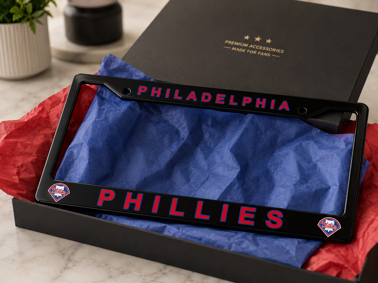 Philadelphia Phillies Black License Plate Frame Cover - Black - Eliteauto3k