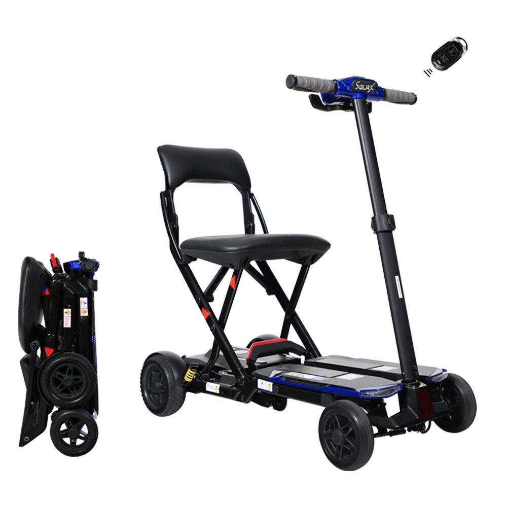 4-Wheel Remote Folding Mobility Scooter NFC USB Suspenion Super lightweight Blue