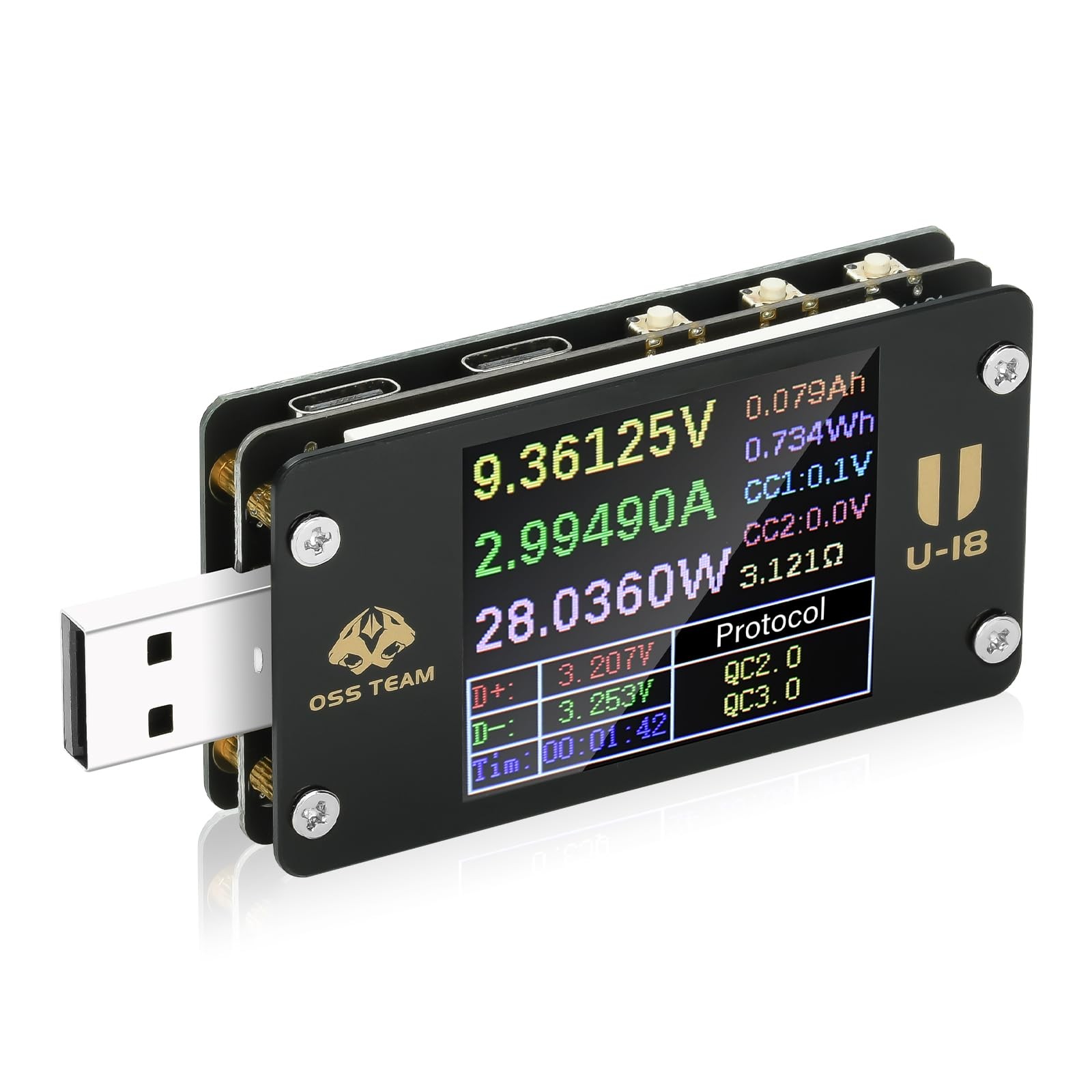 FORIOT USB C Power Meter Tester, PD Trigger & QC 3.0 Fast Charge Detector, 4-...