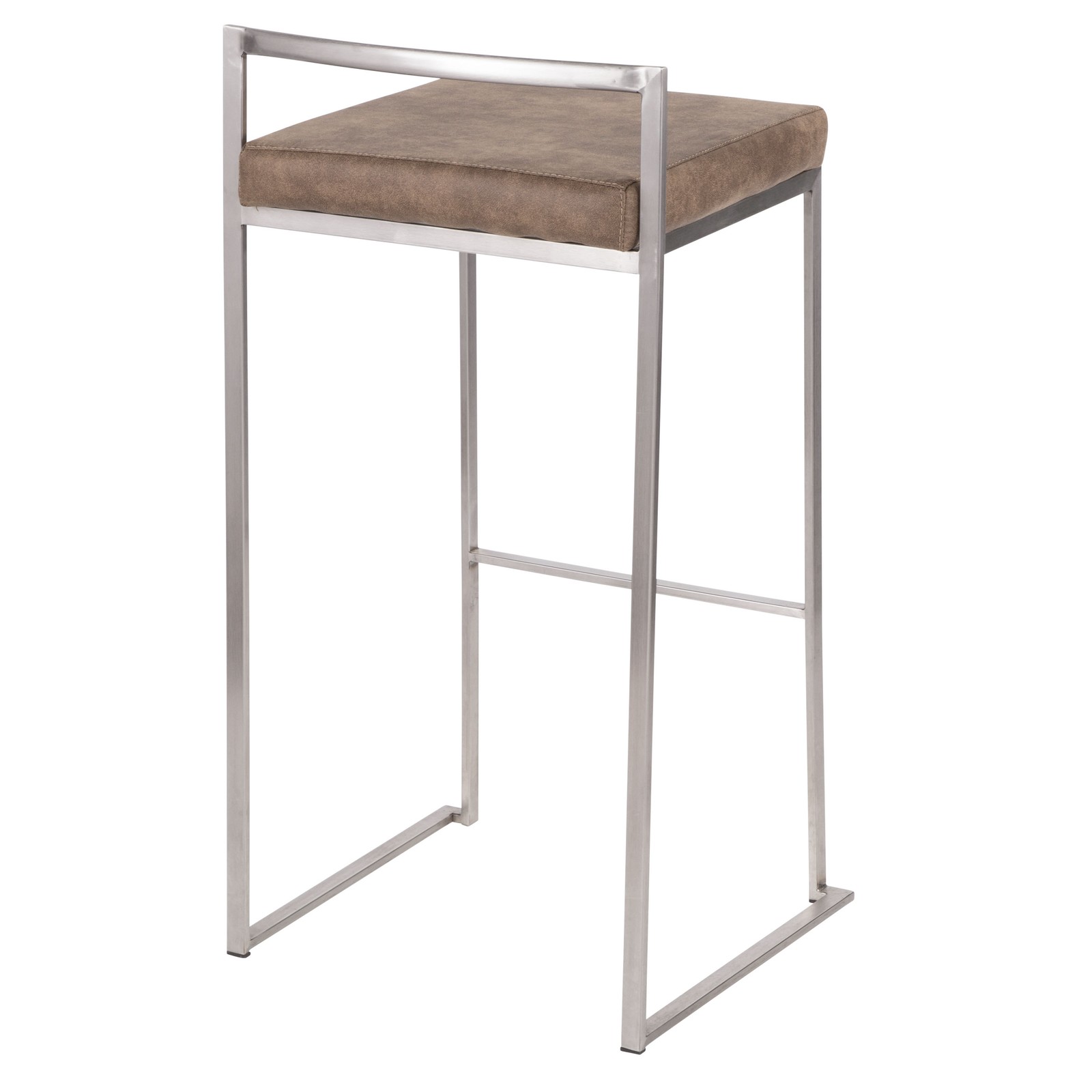 Fuji Contemporary Stackable Barstool in Stainless Steel with Brown Cowboy Fabr