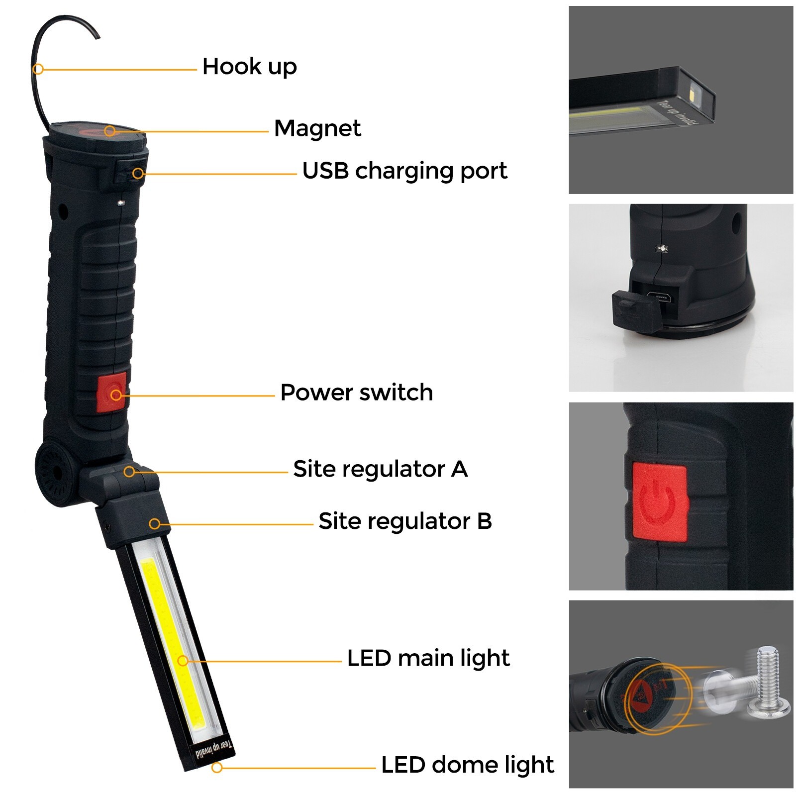 Magnetic Base 360° LED COB Work Light Rechargeable Mechanic Torch Flashlight