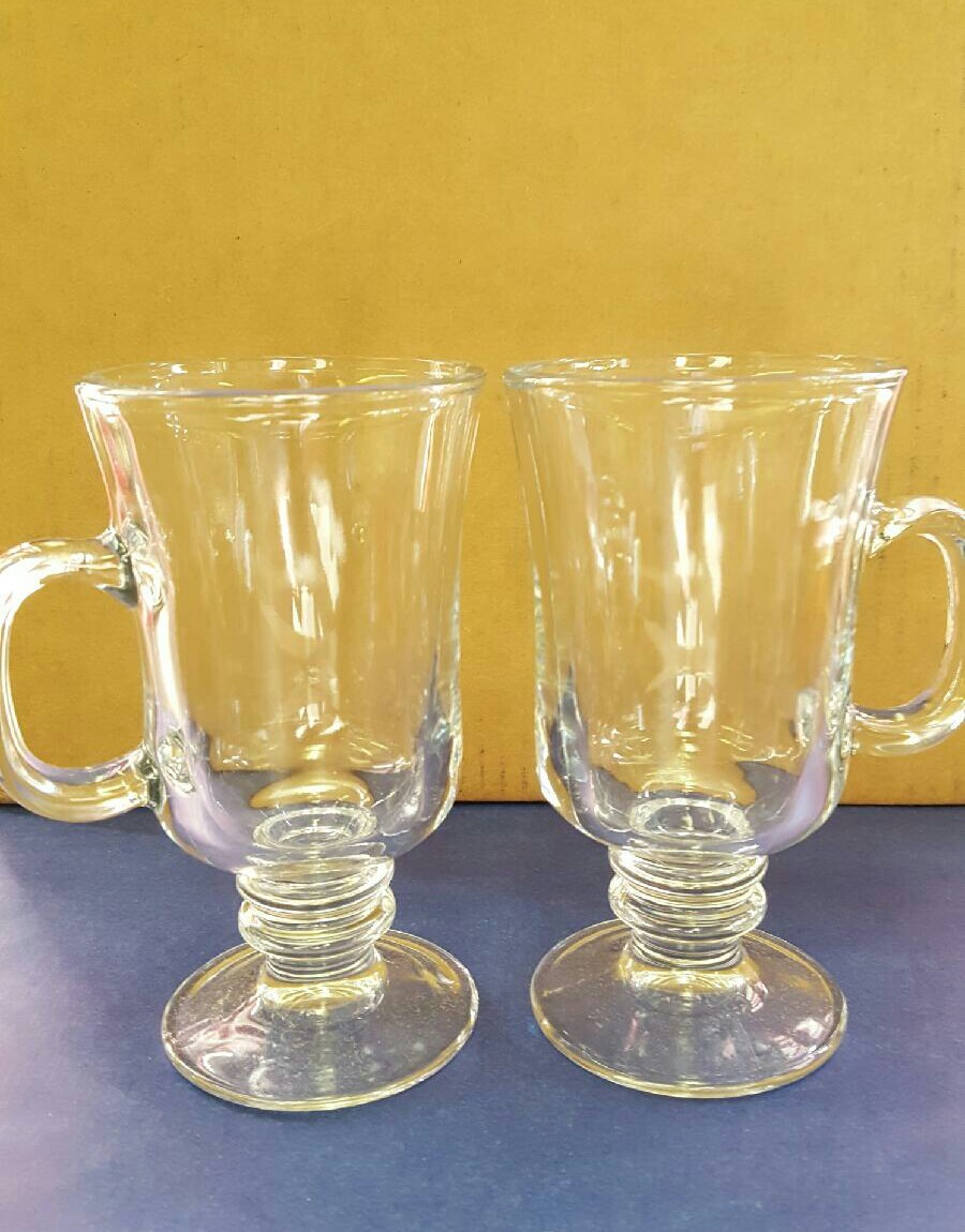 (TWO) MUGS 8.5 OZ CLEAR IRISH COFFEE MUGS ( SET OF TWO ) LIBBEY 5295