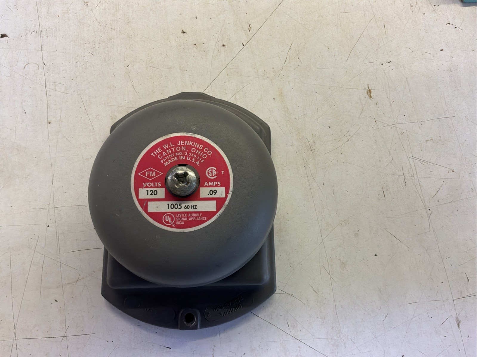 ALARM BELL ROUND 4-1/4. DIA 120 VOLTS AC MADE BY JENKINS