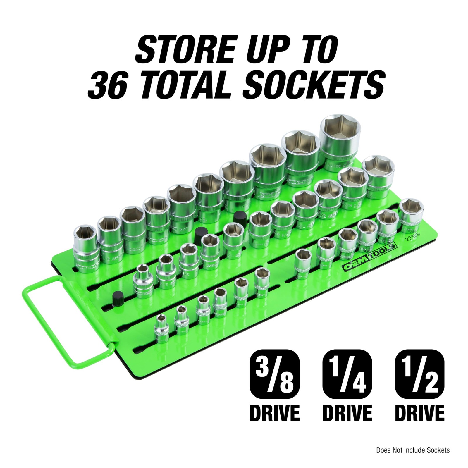Magnetic Socket Organizer Tray Portable Green 5 Row Drive Studs Tool Box